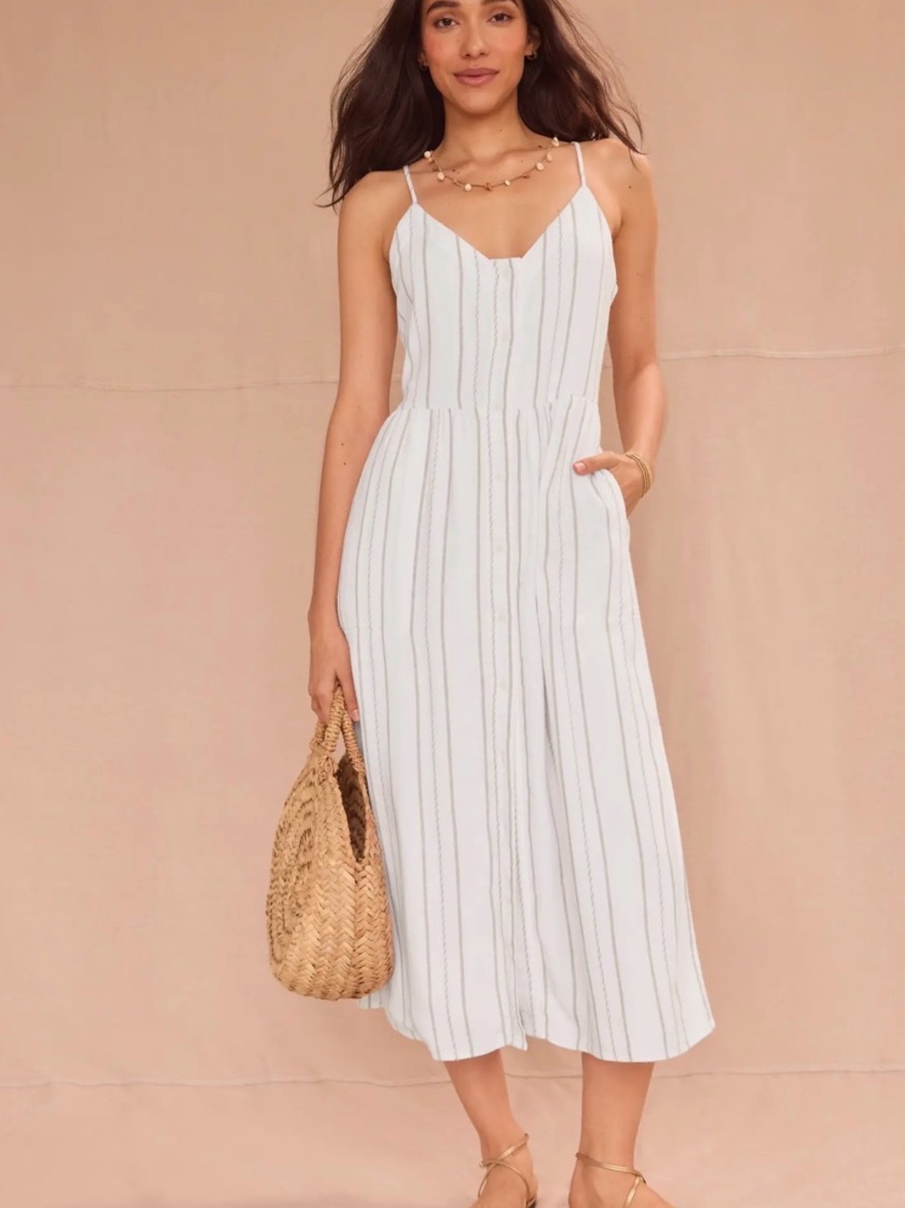 Splendid Gabrielle Mixed Stripe Sundress White Fawn S